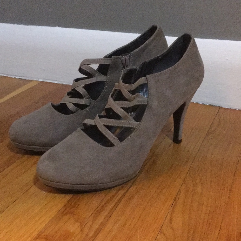 Gray suede heels